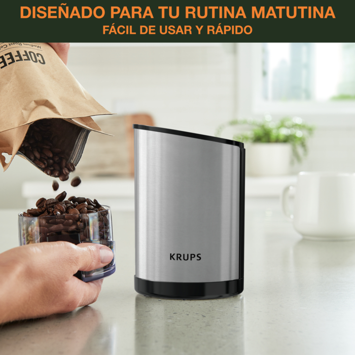 capacidad 75 gramos color negro Krups Fast Touch GX204D Molinillo de café eléctrico de acero inoxidable con 200 W de potencia 